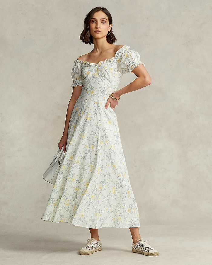 Ralph Lauren Floral Print Off-the-Shoulder Dress