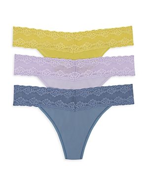 Natori Bliss Perfection Thongs, Set Of 3 In Citrine/grape Ice/windy Blue