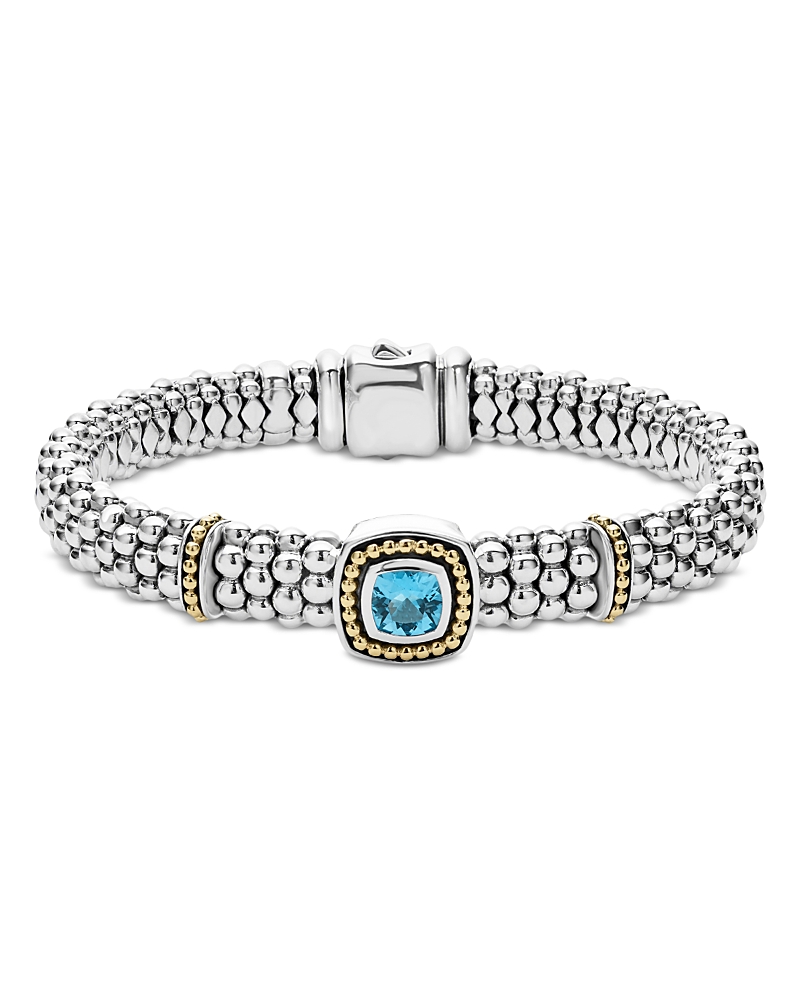Lagos 18K Yellow Gold & Sterling Silver Rittenhouse Blue Topaz Frame Bead Link Bracelet