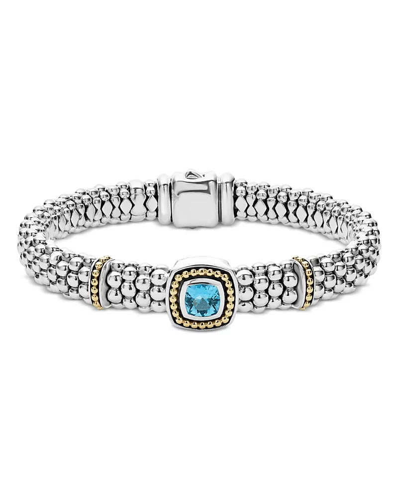 Lagos 18K Yellow Gold & Sterling Silver Rittenhouse Blue Topaz Frame Bead Link Bracelet