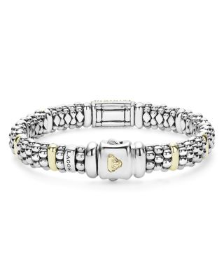 18K Yellow Gold & Sterling Silver Signature Caviar Blue Sapphire Pav&eacute; Link Bracelet