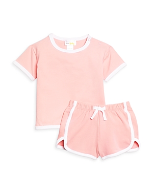 Bloomie's Baby Unisex Contrast Trim Tee & Shorts Set, Baby - 100% Exclusive In Pink