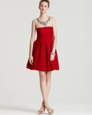 navy blue dress for baby girl EUC Women's BCBGMAXAZRIA Red Lace A-line Bell Sleeve Lined Dress Size 4 main image 0