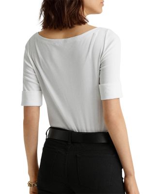Elbow Sleeve Boat Neck Top 