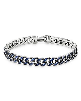 David Yurman - Sterling Silver Curb Chain Bracelet with Blue Sapphires