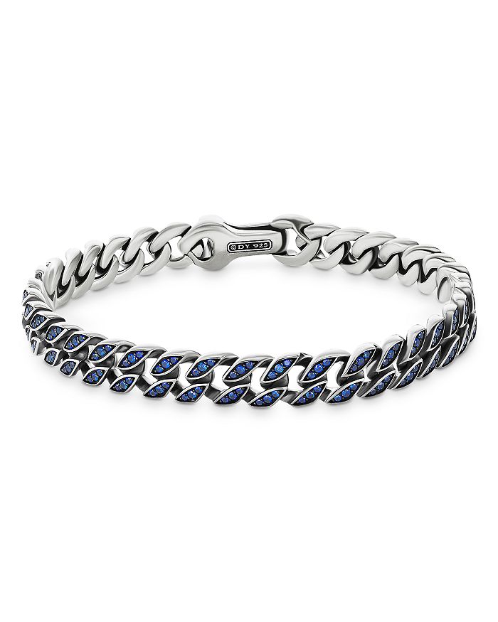 David Yurman - Sterling Silver Curb Chain Bracelet with Blue Sapphires