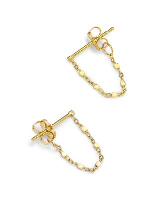 14K Yellow Gold Simple Gold Square Bead Chain Hoop Earrings