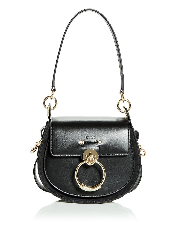 Chloé Tess Small Leather Crossbody In Black/gold