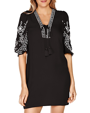 Belldini Floral Embroidered Lace Up Dress