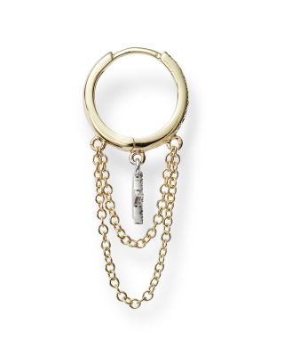 14K Yellow and White Gold Pav&eacute; Diamond Star Hoop Earrings