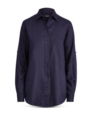 Linen Long Sleeve Collared Button Down Shirt, Regular & Petite