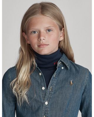 Girls' Denim Shirt Dress with Belt - Big Kid