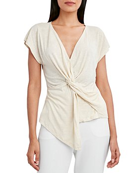 BCBGeneration Womens Mixed Media Tie Front Top