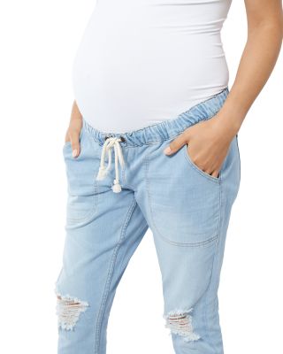 Distressed Drawstring Maternity Jeans