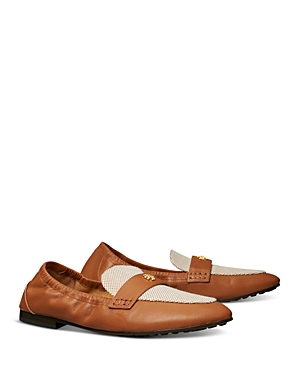 Tory Burch Bicolor Medallion Ballet Loafers In Tan/ecru
