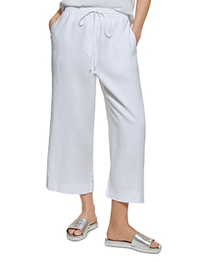 Dkny Pull-on Drawstring Crop Linen Pants In White