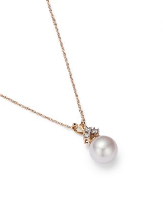 Cultured Pearl and Diamond Pendant Necklace in 14K Yellow Gold, 18"&nbsp;- Exclusive