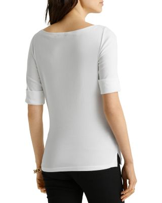 Elbow Sleeve Boat Neck Top 