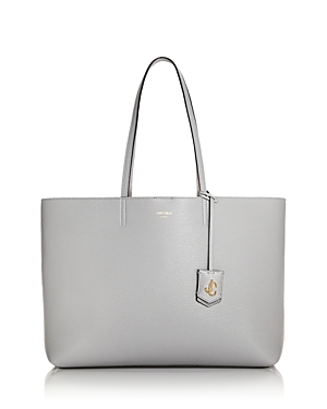 Jimmy Choo Nine2five Large Leather Tote In Marl Gray/light Gold
