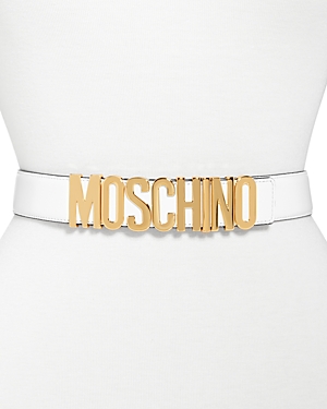 Moschino Women's Logo Buckle Leather Belt In White