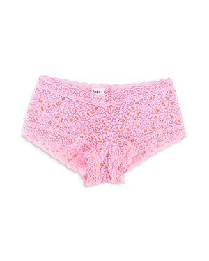 Hanky Panky Leopard Cross-dyed Lace Boyshort In Rose Petal/orange Blossom