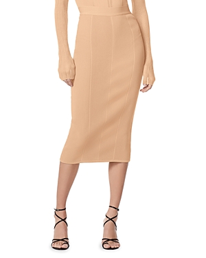 Herve Leger Variegated Rib Pencil Skirt In Fawn