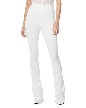 Herve Leger Tech Blend Rib Knit Flared Pants In Alabaster