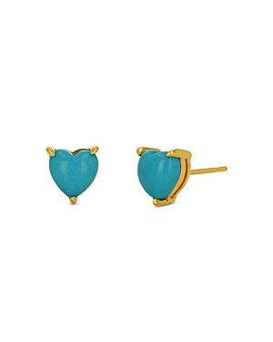 Rachel Reid 14k Yellow Gold Turquoise Heart Stud Earrings In Blue/gold