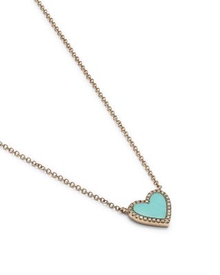 14K Yellow Gold Kate Turquoise & Diamond Heart Pendant Necklace, 18"
