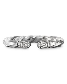 David Yurman - Sterling Silver Cable Edge Bangle Bracelet with Diamonds