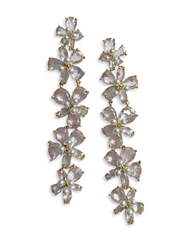 Nicola Bathie - Mayfair Pink Crystal & Imitation Pearl Flower Statement Earrings in 14K Gold Plated