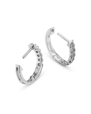 Diamond Milgrain Huggie Hoop Earrings in 14K White Gold, 0.10 tcw 