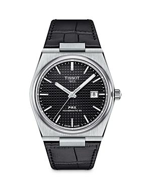 Tissot Prx Powermatic 80 Black Dial Leather Strap Men's Watch In Black