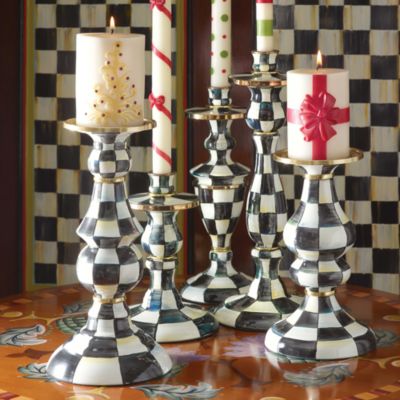 Courtly Check&reg; Enamel Pillar Candlestick, Medium