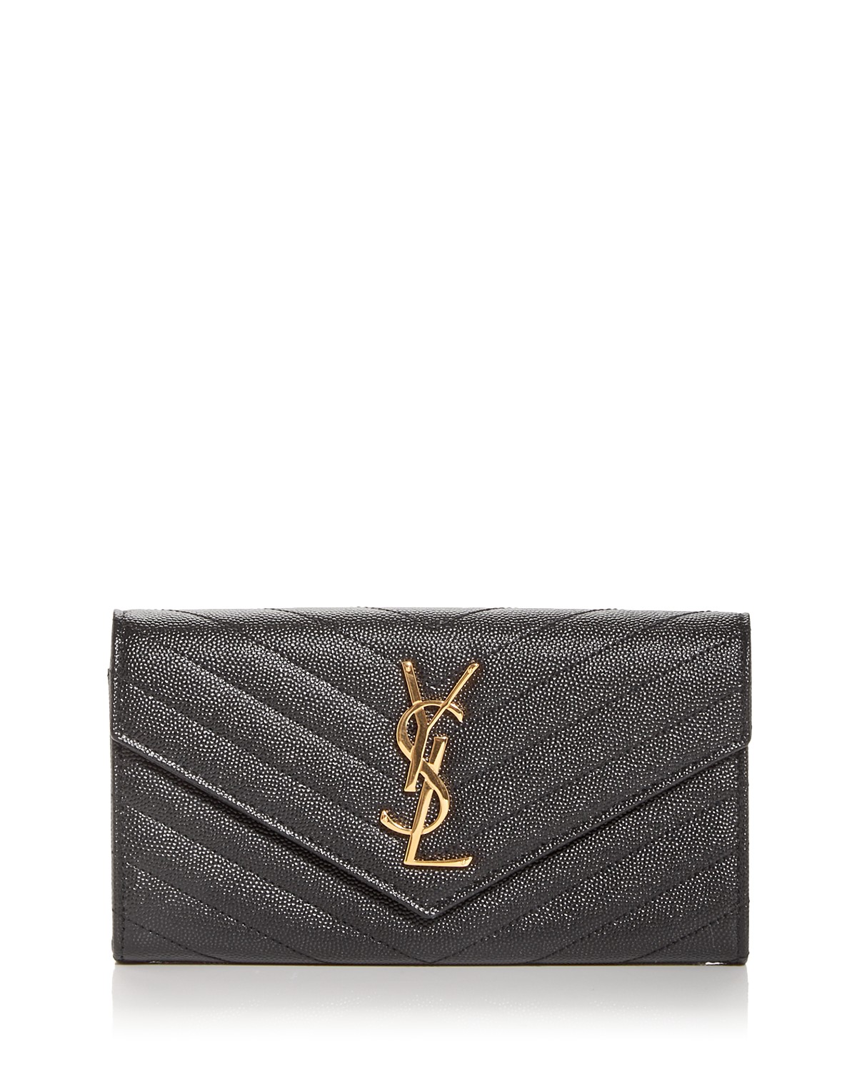 Saint Laurent Cassandre Matelasse Large Flap Wallet in Black/Gold