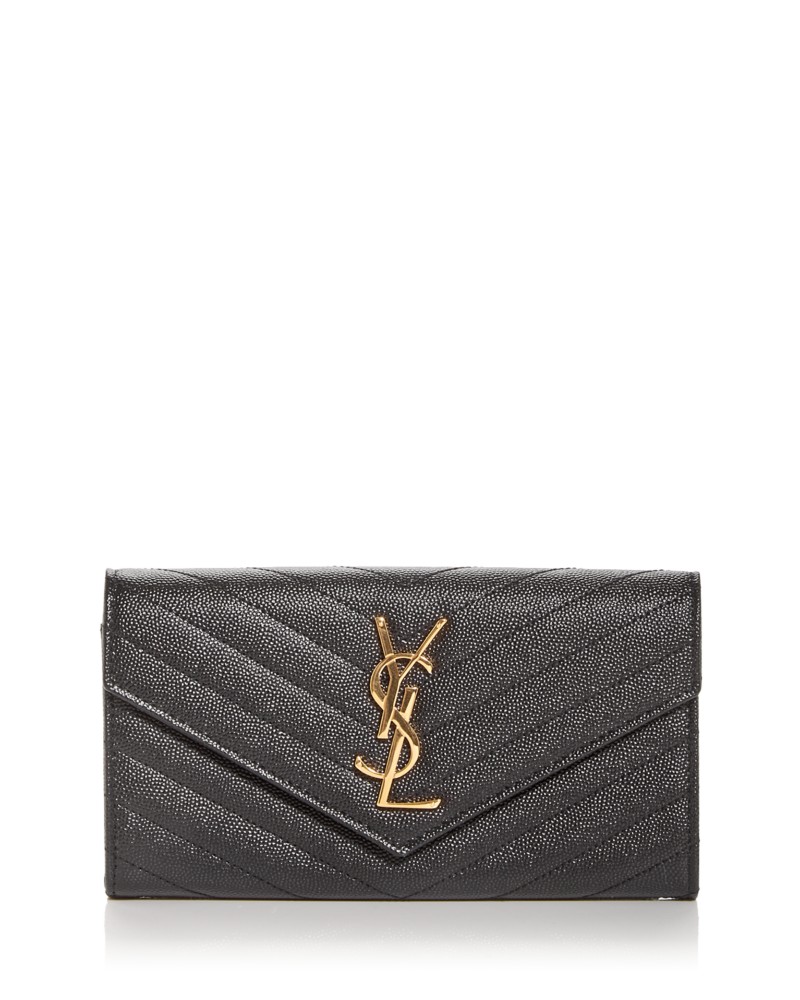 Saint Laurent Cassandre Matelasse Large Flap Wallet in Black/Gold