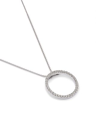 18K White Gold Small Circle Pendant Necklace with Diamonds, 16"