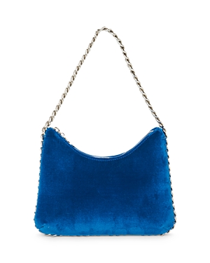 Stella Mccartney Falabella Velvet Zip Mini Shoulder Bag In Jewel Blue/silver