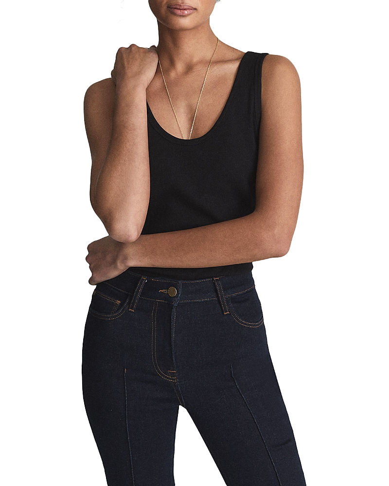 Reiss Violet Ribbed Tank Top In Black
