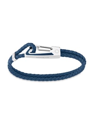 Woven Blue Leather Carabiner Bracelet