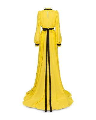 PINKO Pompelmo Long Sleeve Ribbon Trim Georgette Gown | Bloomingdale's Women