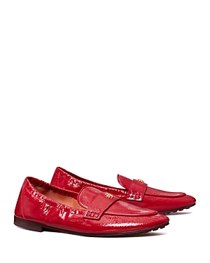 Tory Burch Shiny Leather Ballerina Loafers In Tory Red