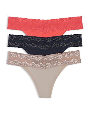 Natori Bliss Perfection Thongs, Set Of 3 In Sunrise/ash Navy/ancho