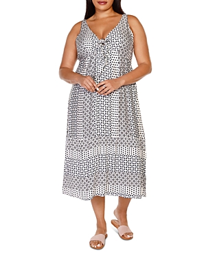 Belldini Plus Geometric Print Sleeveless Midi Dress