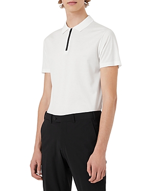 Shop Armani Collezioni Zip Placket Polo Shirt In White