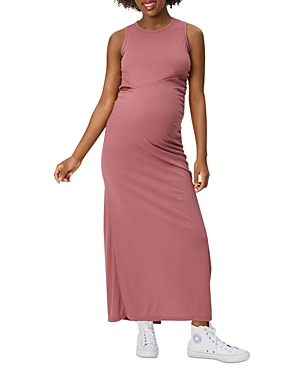 Shop Stowaway Collection Ribbed Cutout Maxi Maternity Dress In Rose