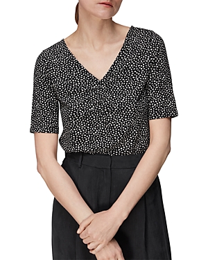 Whistles Spot Check V-neck Ruched Tee In Black/multi