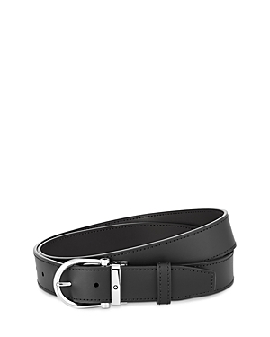 Shop Montblanc Men's Horseshoe Stainless Steel Reversible Leather Belt In Black/brown