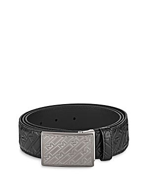 Photos - Plate Mont Blanc Montblanc  Buckle Embossed Leather Belt Black 129451 