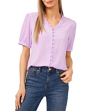 Cece Puff Sleeve Button Front Top In Soft Violet
